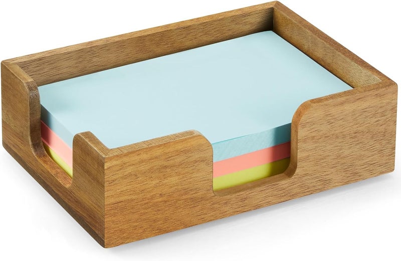 CMLKLZD Acacia Wood Sticky Note Holder, 4x6 Inch Notepad Holder Dispenser with Dual Openings, Sticky Note Dispenser Memo Holder Case for Desk Office School Supplies - Image 1